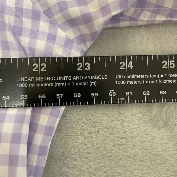 LorenzoUomo Shirt Mens 16 32/33 Purple Check Trim Fit Cotton Button Up Business - Picture 6 of 7